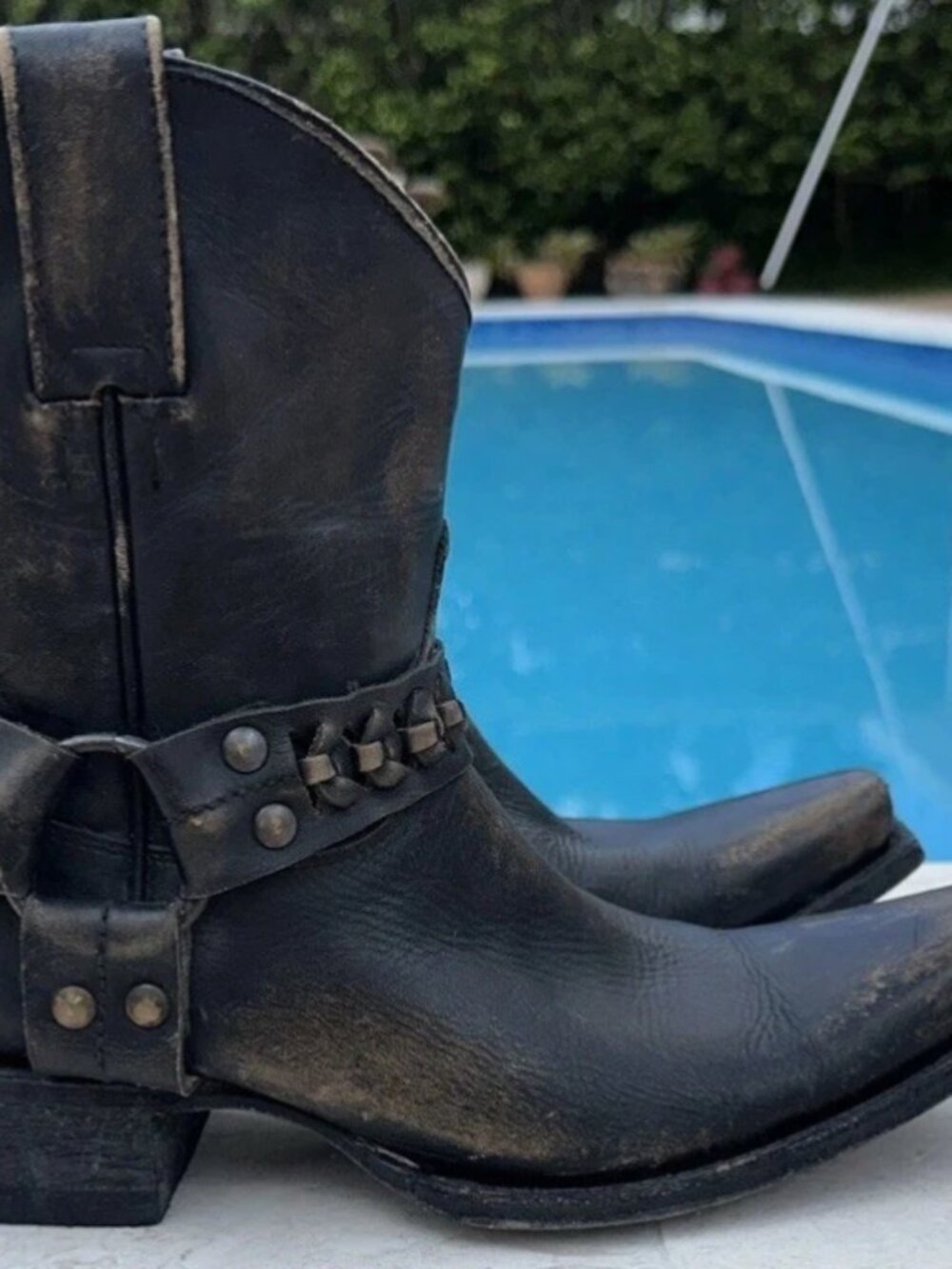 Leather Boots Black Cowboy Moto Idyllwind Miranda Lambert Harness Ankle VTG 8.5
